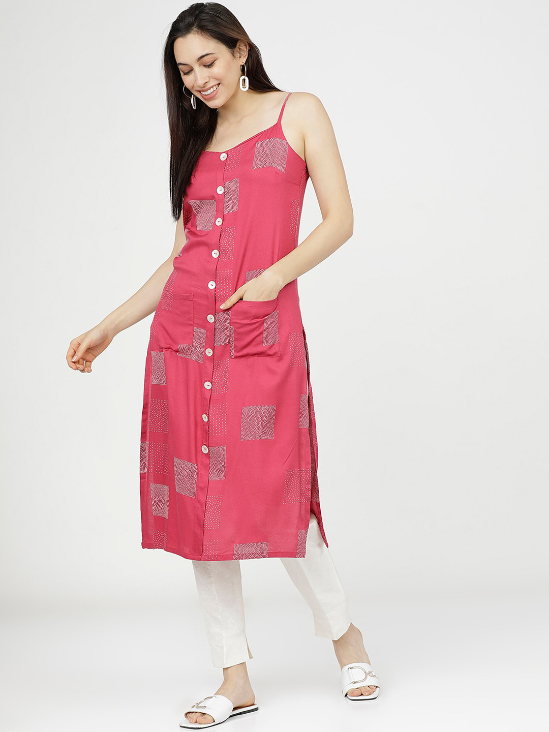 Vishudh Women Pink Thread Work Kurta