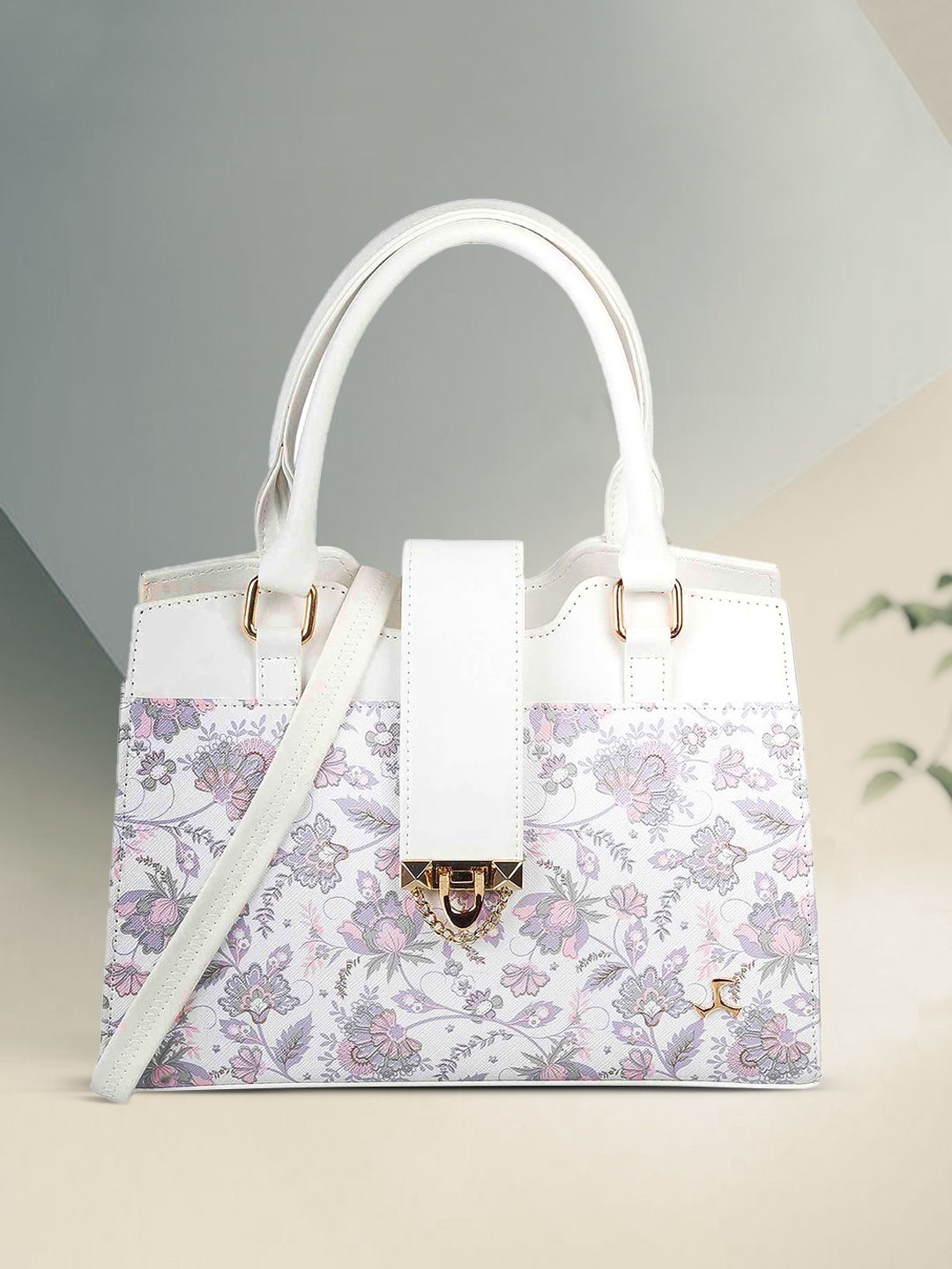 Buy Mochi White Purple Floral Printed PU Structured Handheld Bag Handbags for Women 15637904 Myntra