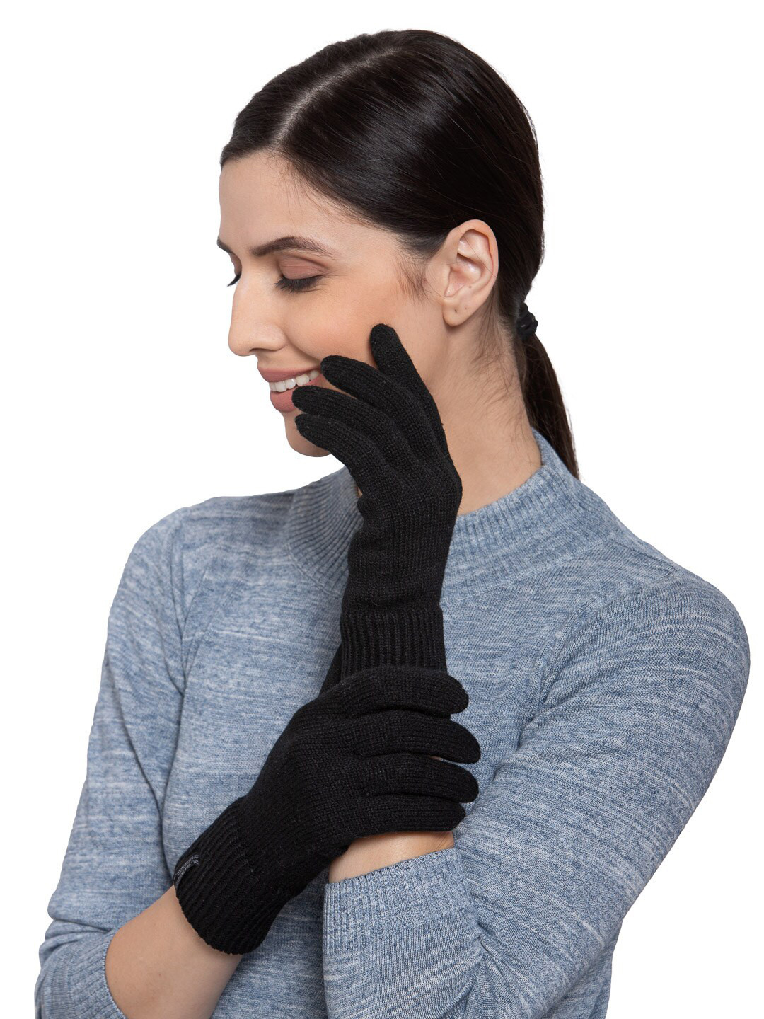 513 Women Black Solid Gloves