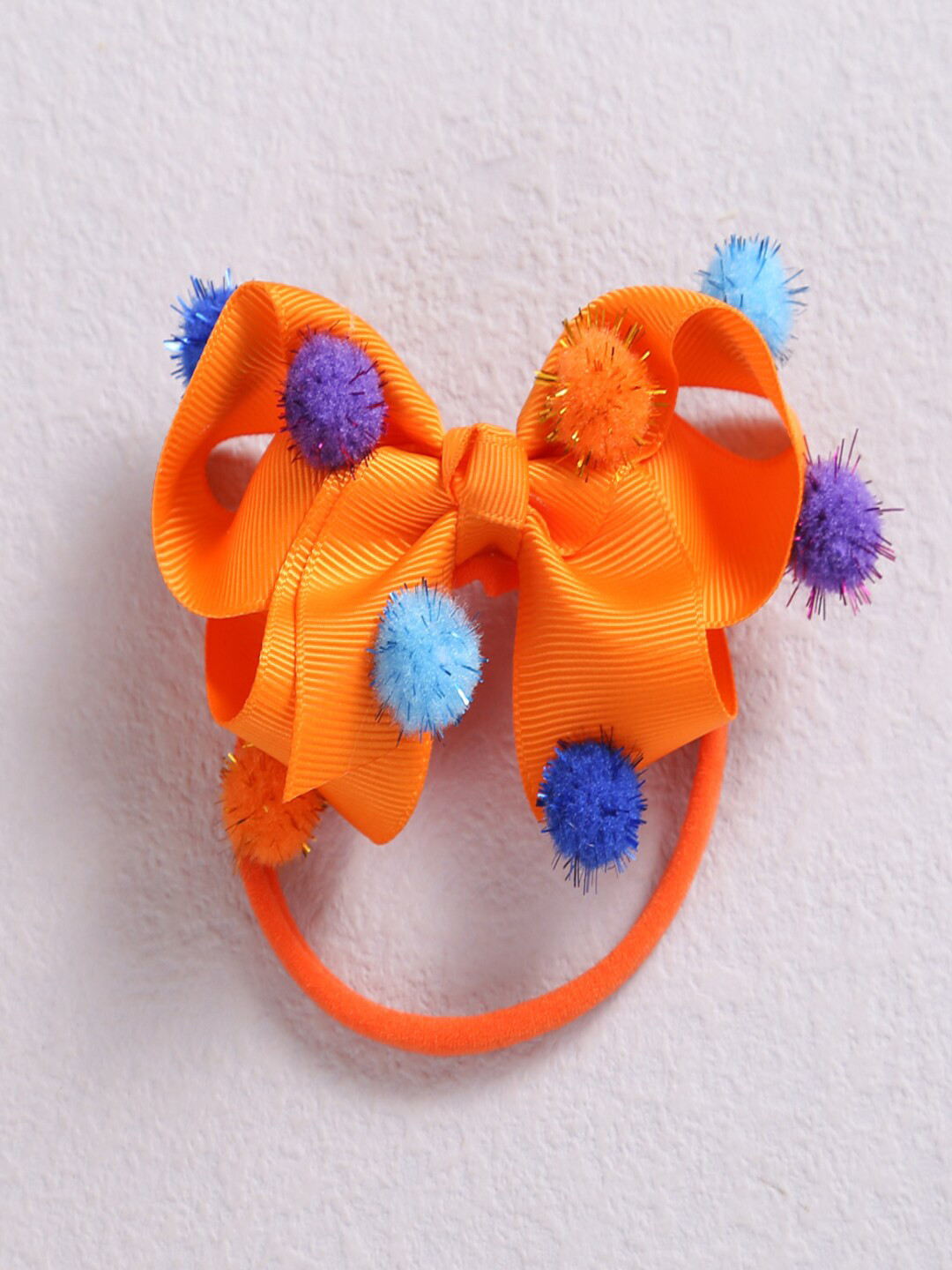 AQUASTREET Girls Orange & Blue Bowknot Pompom Lace Hairband