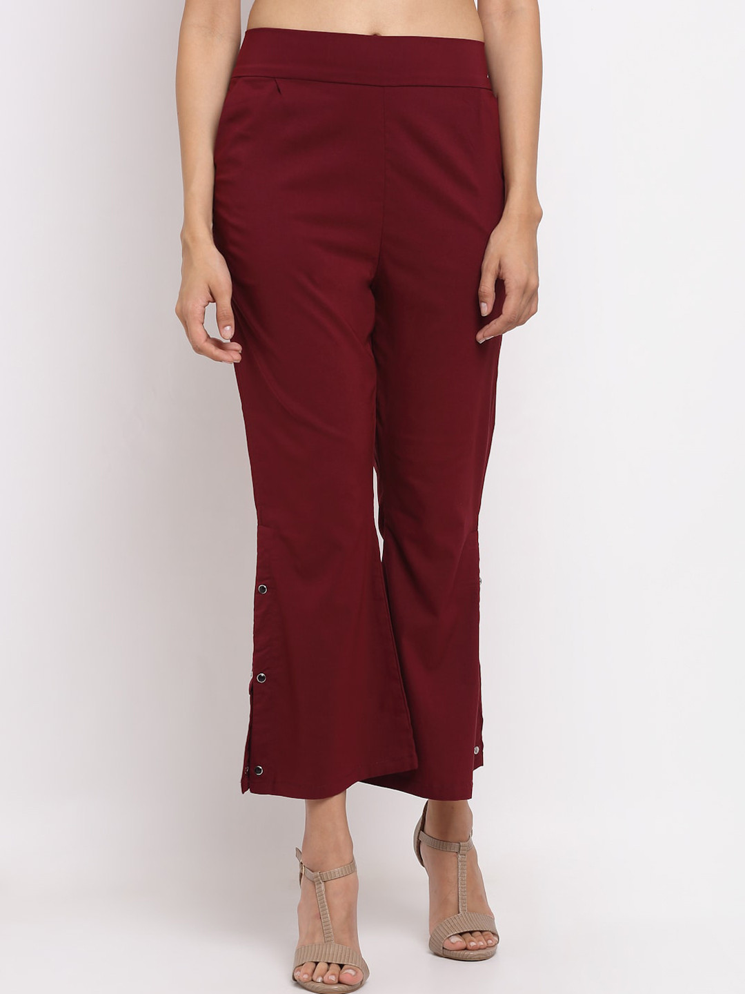 NEUDIS Women Maroon Smart Parallel Trousers