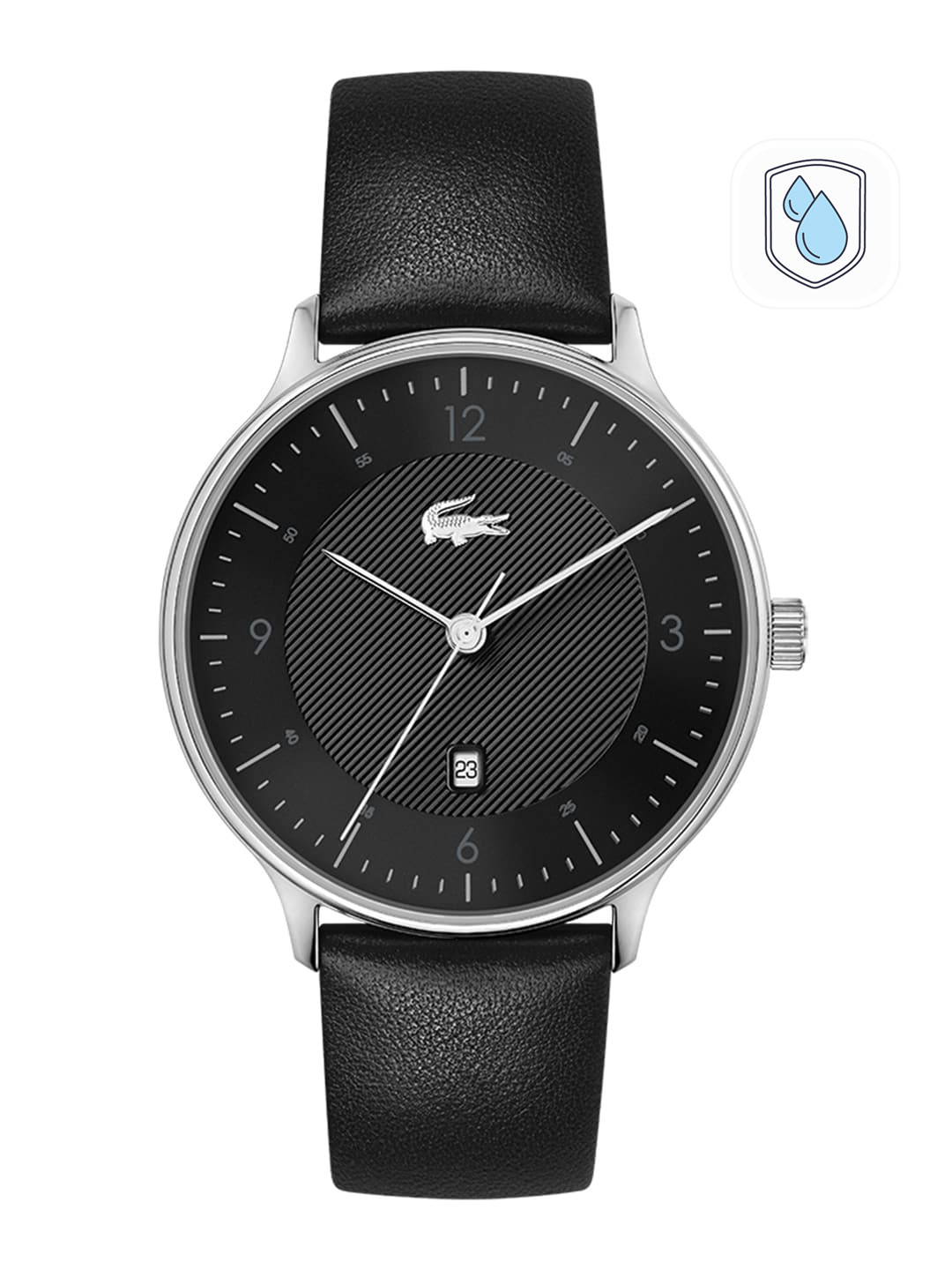 Lacoste Men Black Brass Dial & Black Leather Straps Analogue Watch 2011159