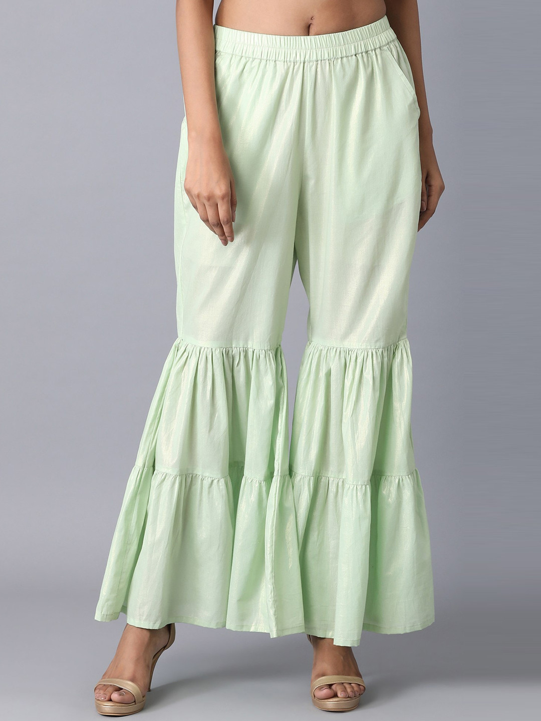 elleven Women Green Flared Ethnic Cotton Sharara