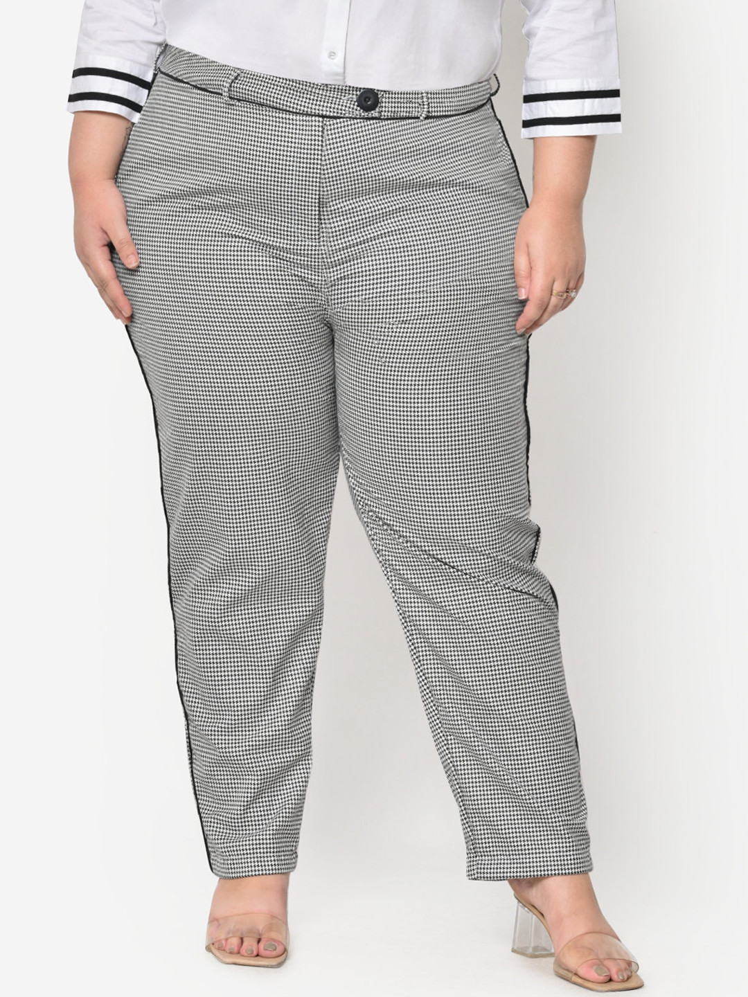 wild U Plus Size Women Black Slim Fit Easy Wash Trousers