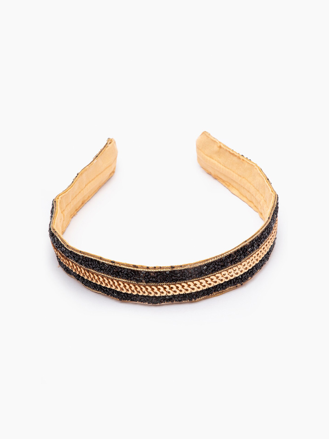 DEEBACO Women Black & Gold-Toned Lace Beaded Hairband