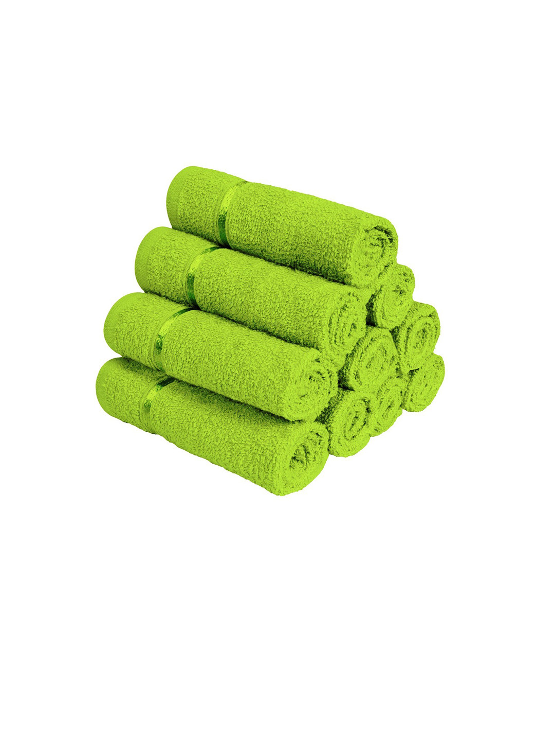 Story@home Set Of 10 Green Solid Pure Cotton 450 GSM Face Towel