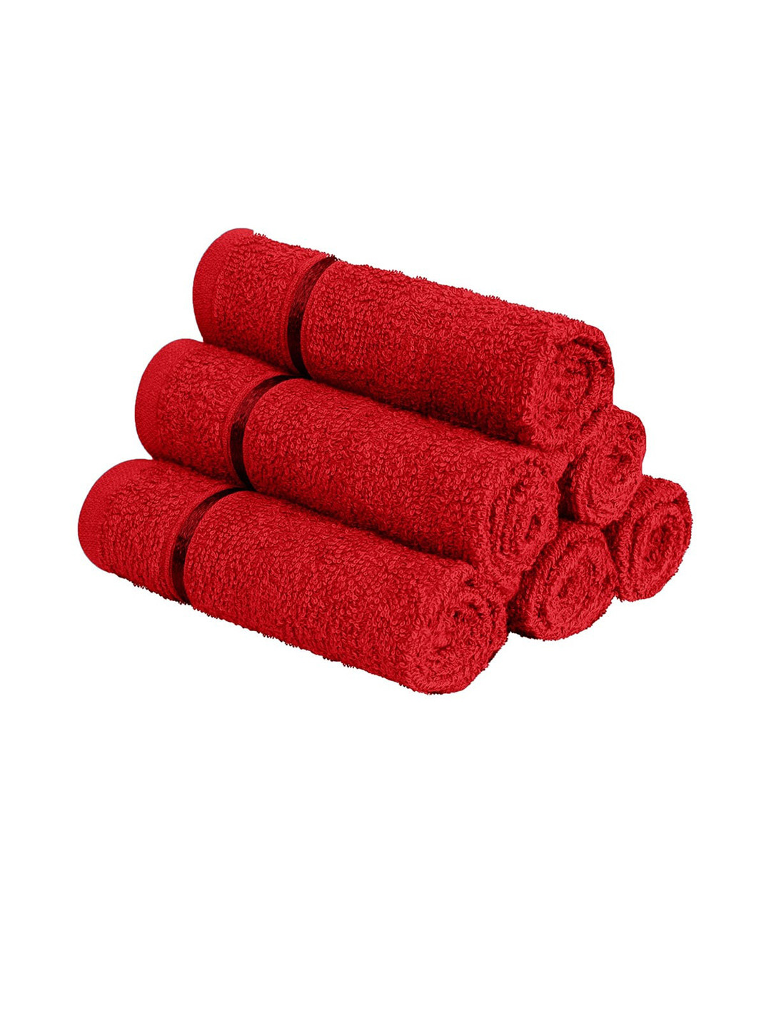 Story@home Set Of 6 Red Solid Pure Cotton 450 GSM Face Towels