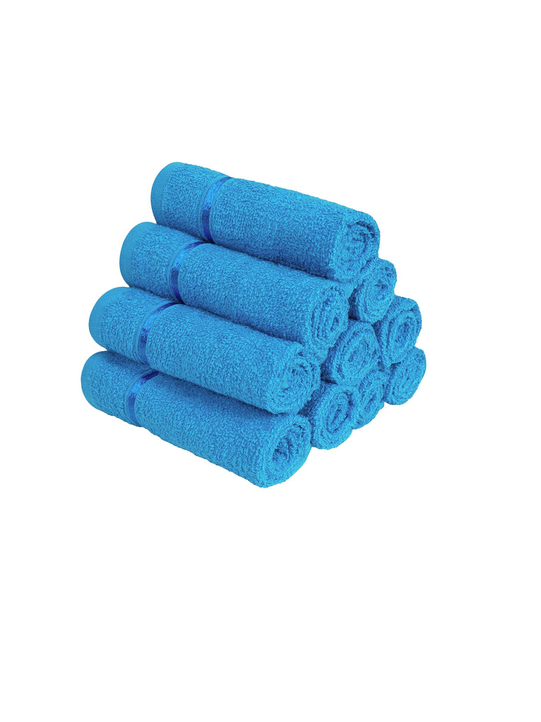 Story@home Set Of 10 Blue Solid Pure Cotton 450 GSM Face Towel