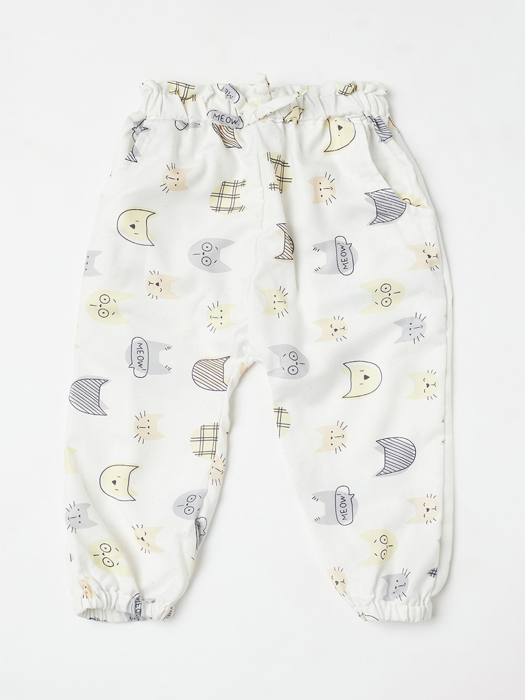 J Style Unisex Kids White Printed Slim Fit Joggers Trousers