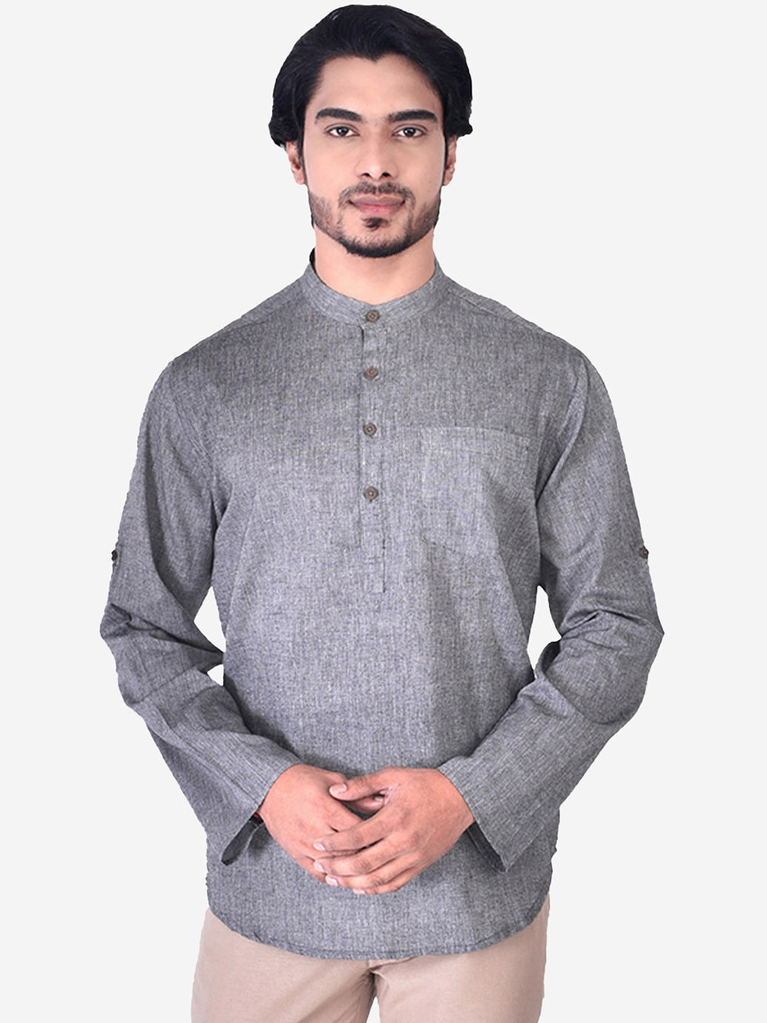 Manthan Men Grey Woven Design Short Kurta