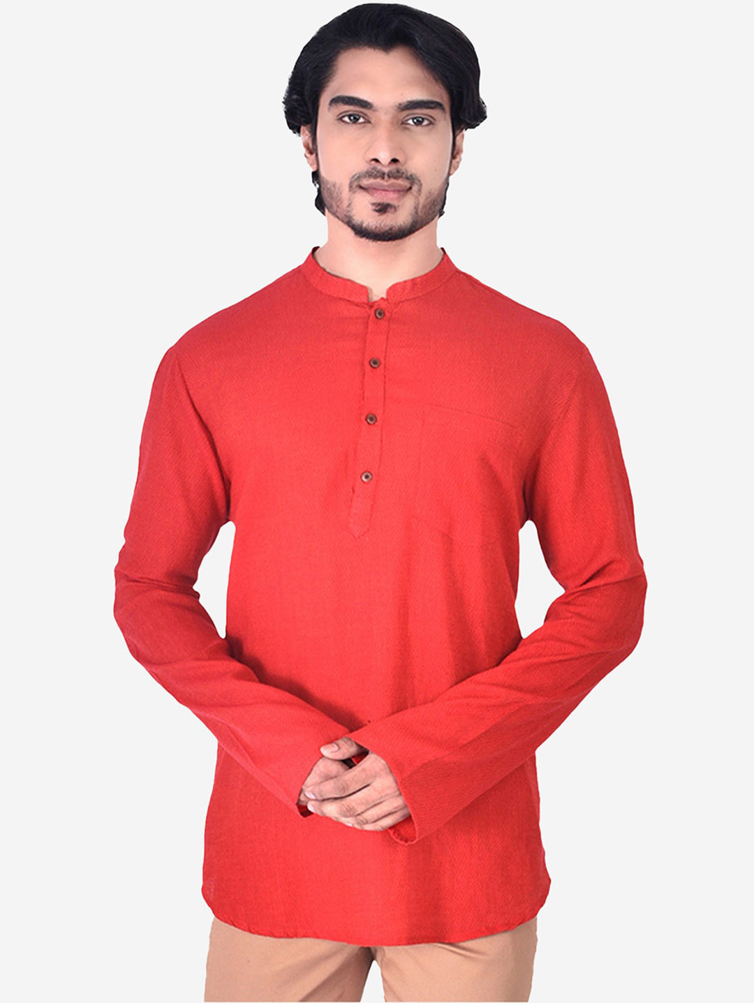 Manthan Men Red Thread Work Short Kurta