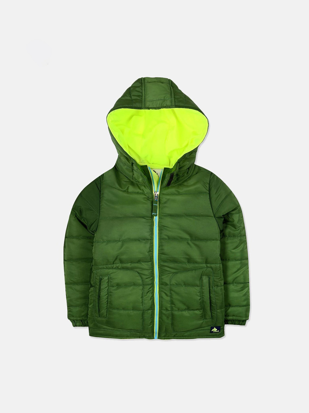 Cherry Crumble Unisex Kids Green & Fluorescent Green Colourblocked Insulator Puffer Jacket