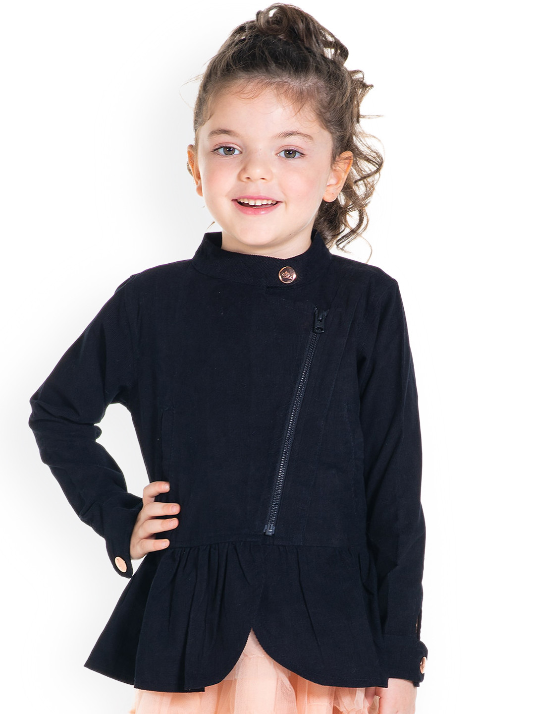 Cherry Crumble Girls Black Insulator Longline Tailored Jacket