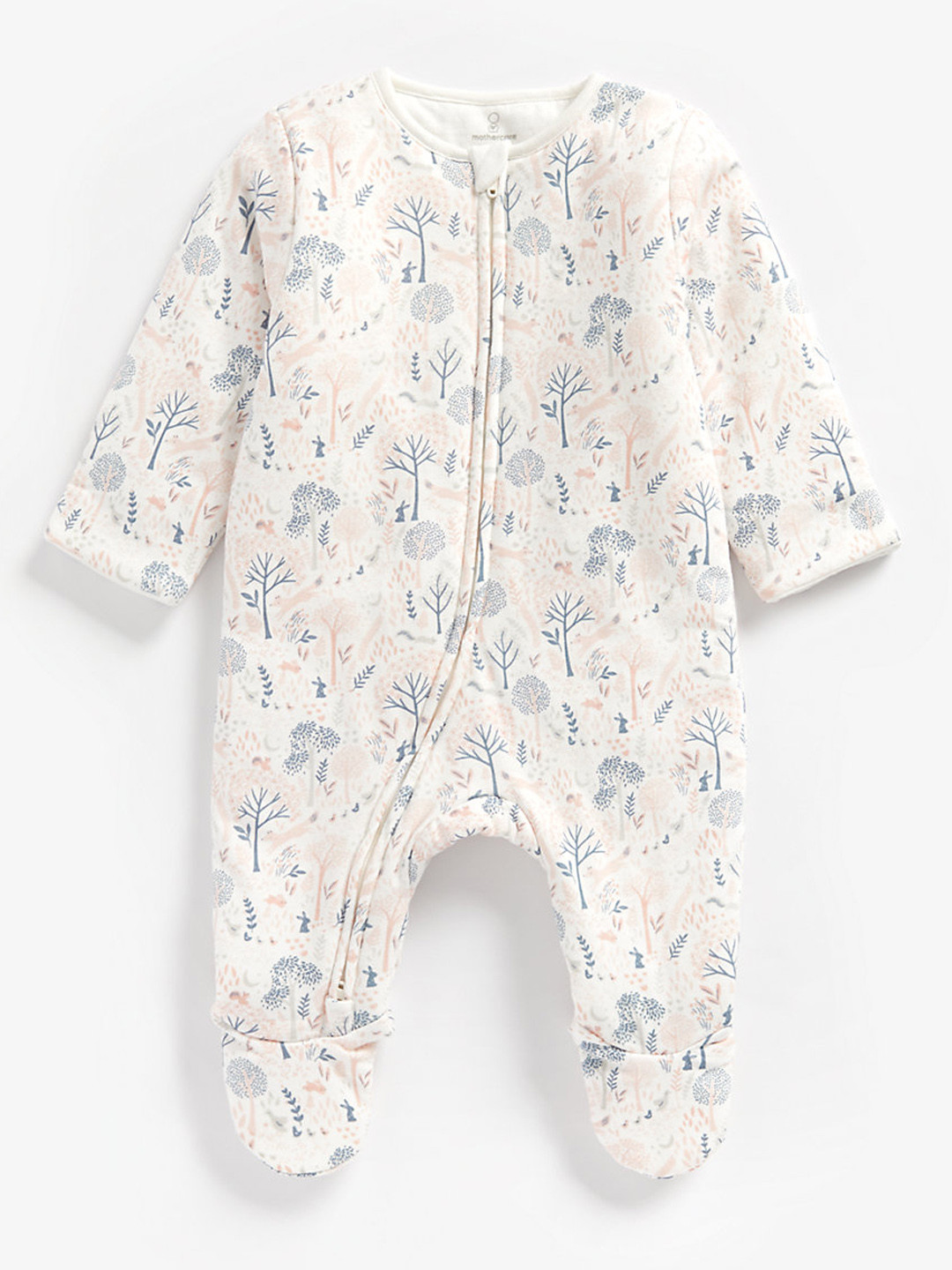 mothercare Infant Girls White Printed Pure Cotton Wadded Sleepsuit