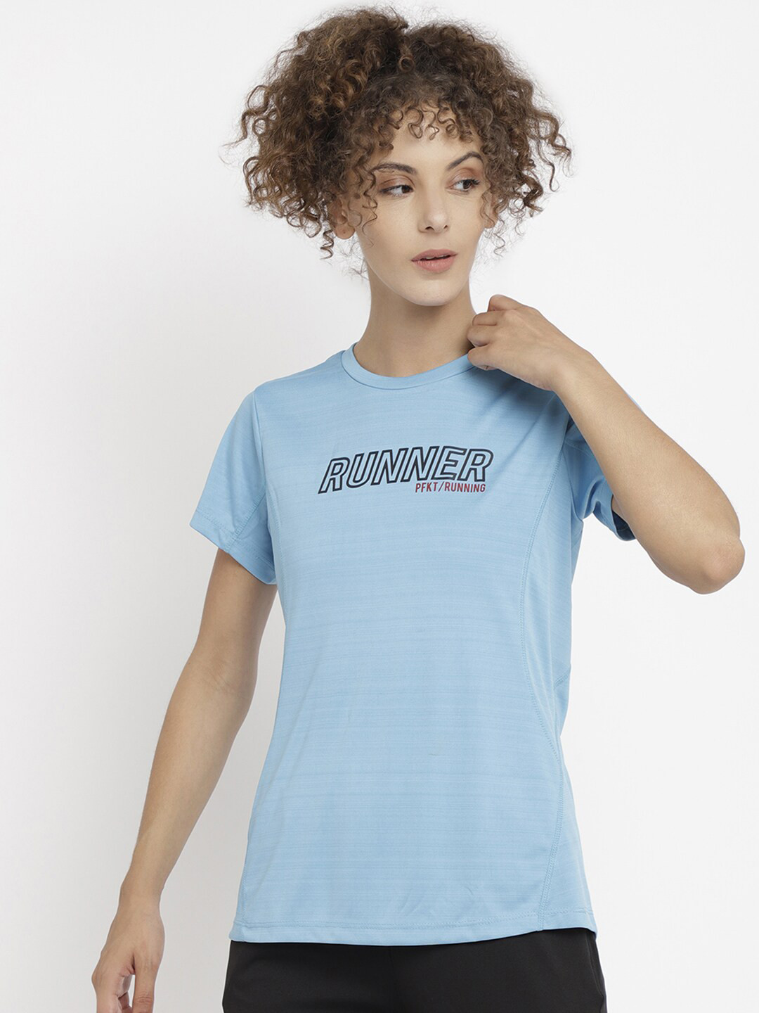 PERFKT-U Women Blue & Black Typography Printed T-shirt