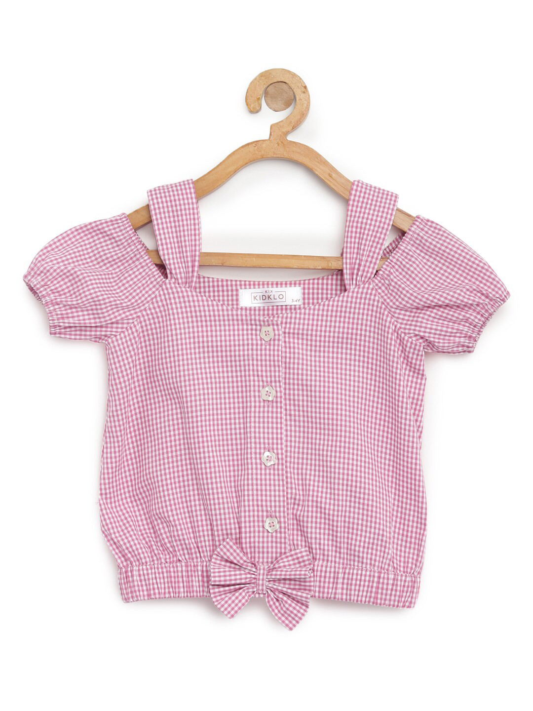 KIDKLO Pink Checked Blouson Top