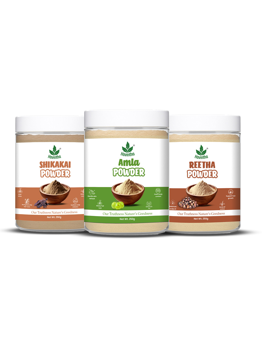 Havintha Amla, Reetha, Shikakai Powder for Hair Wash Combo Pack - 250 Gm Each
