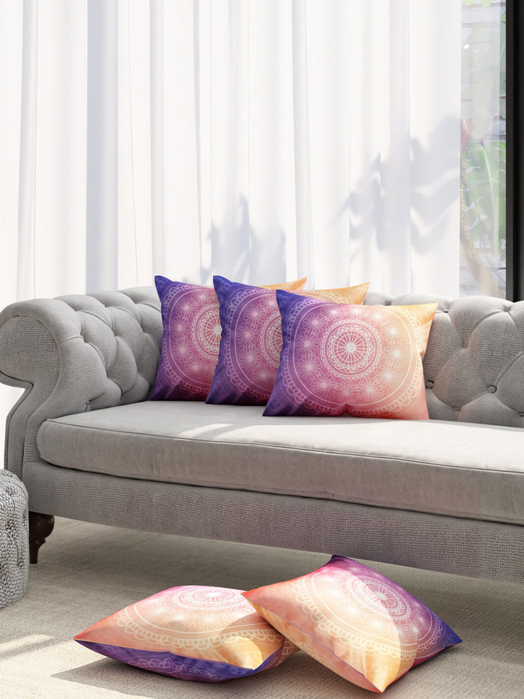 TAG 7 Blue Ethnic Motifs Polyester Anti-Wrinkle 5 Pcs Cushion Covers - 16 x 16 Inches