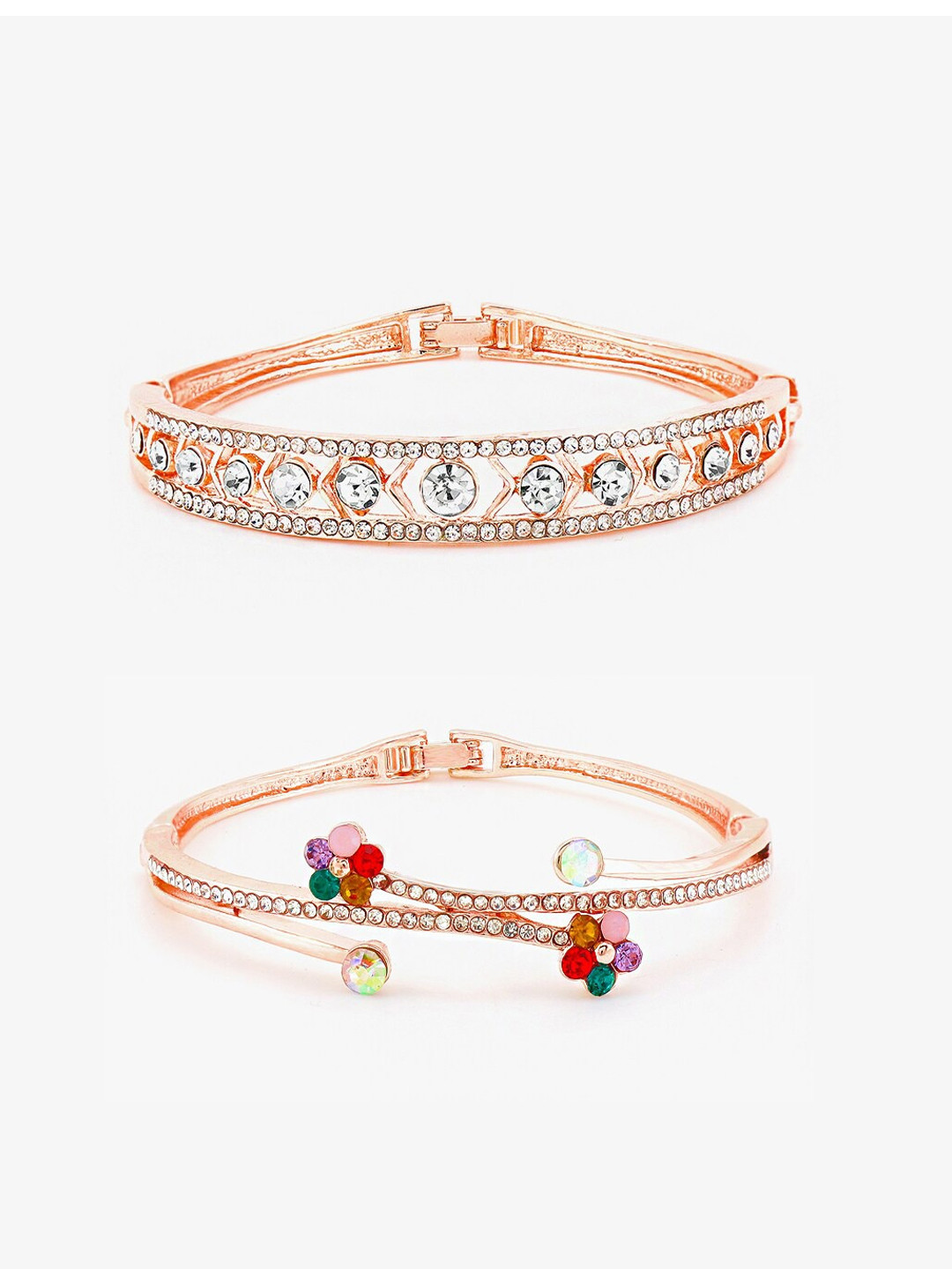 Yellow Chimes Women Set Of 2 Rose Gold & Red Cubic Zirconia Bangle-Style Bracelet