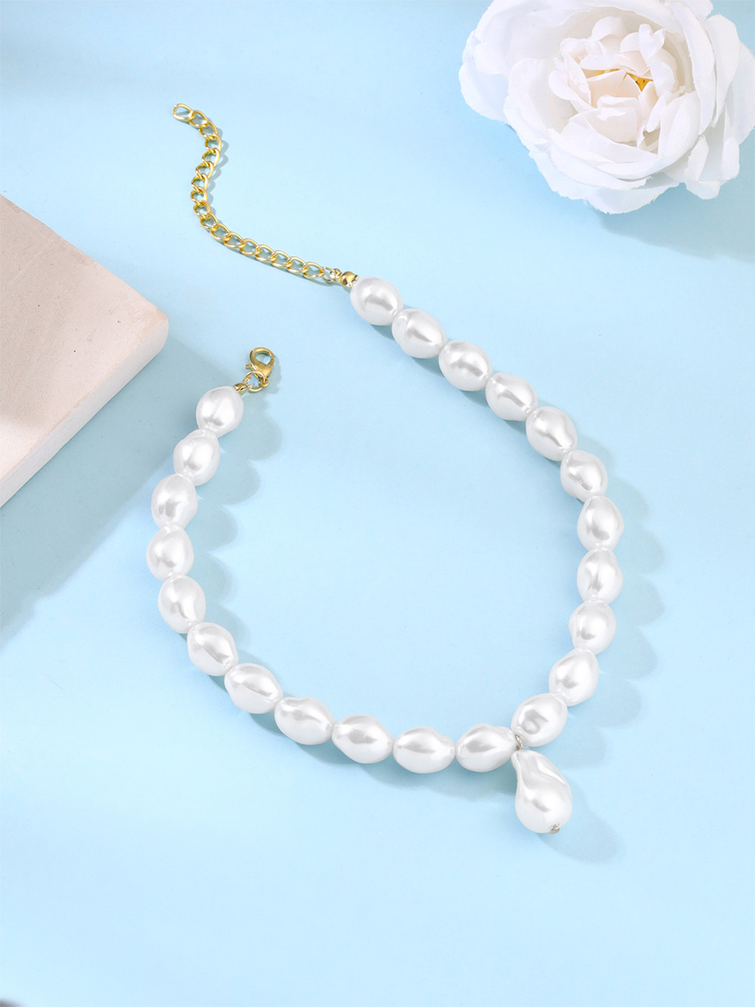 Yellow Chimes White & Gold-Toned Pearls Choker Necklace
