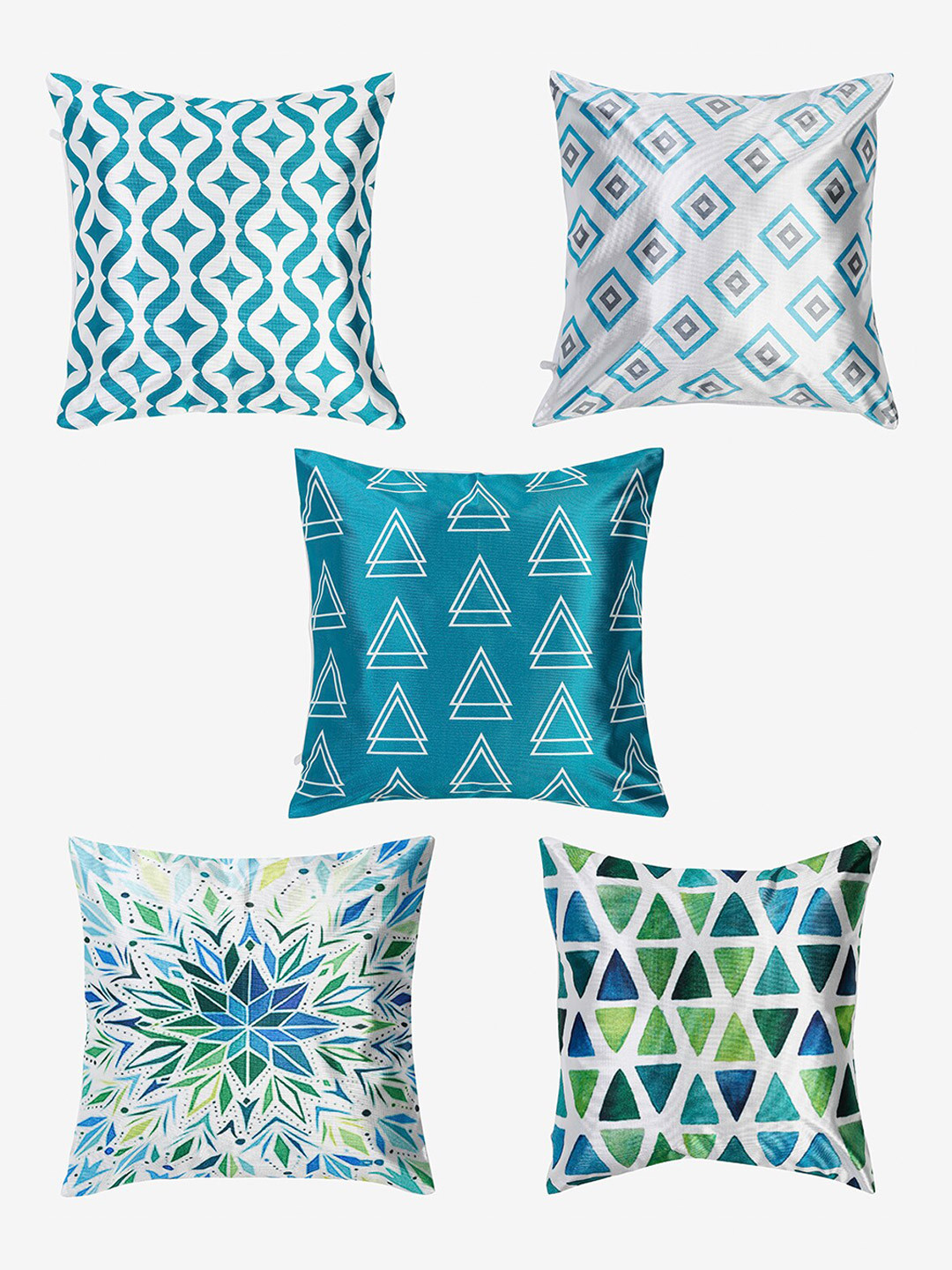 Niamh by Tag 7 White Geometric Polyester Washable 5 Piece Square Cushion Covers -16x16In