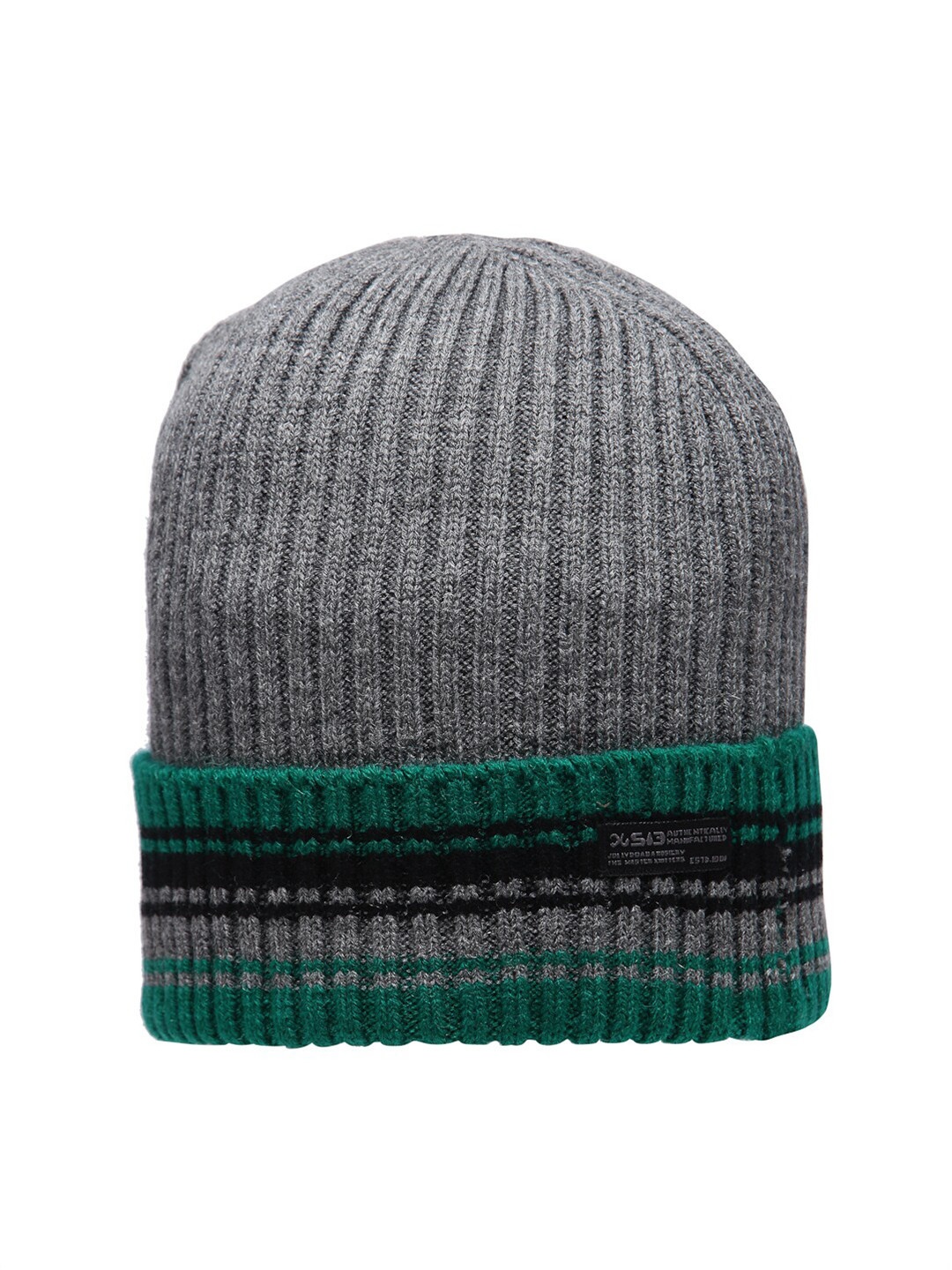 513 Men Grey Melange & Green Beanie