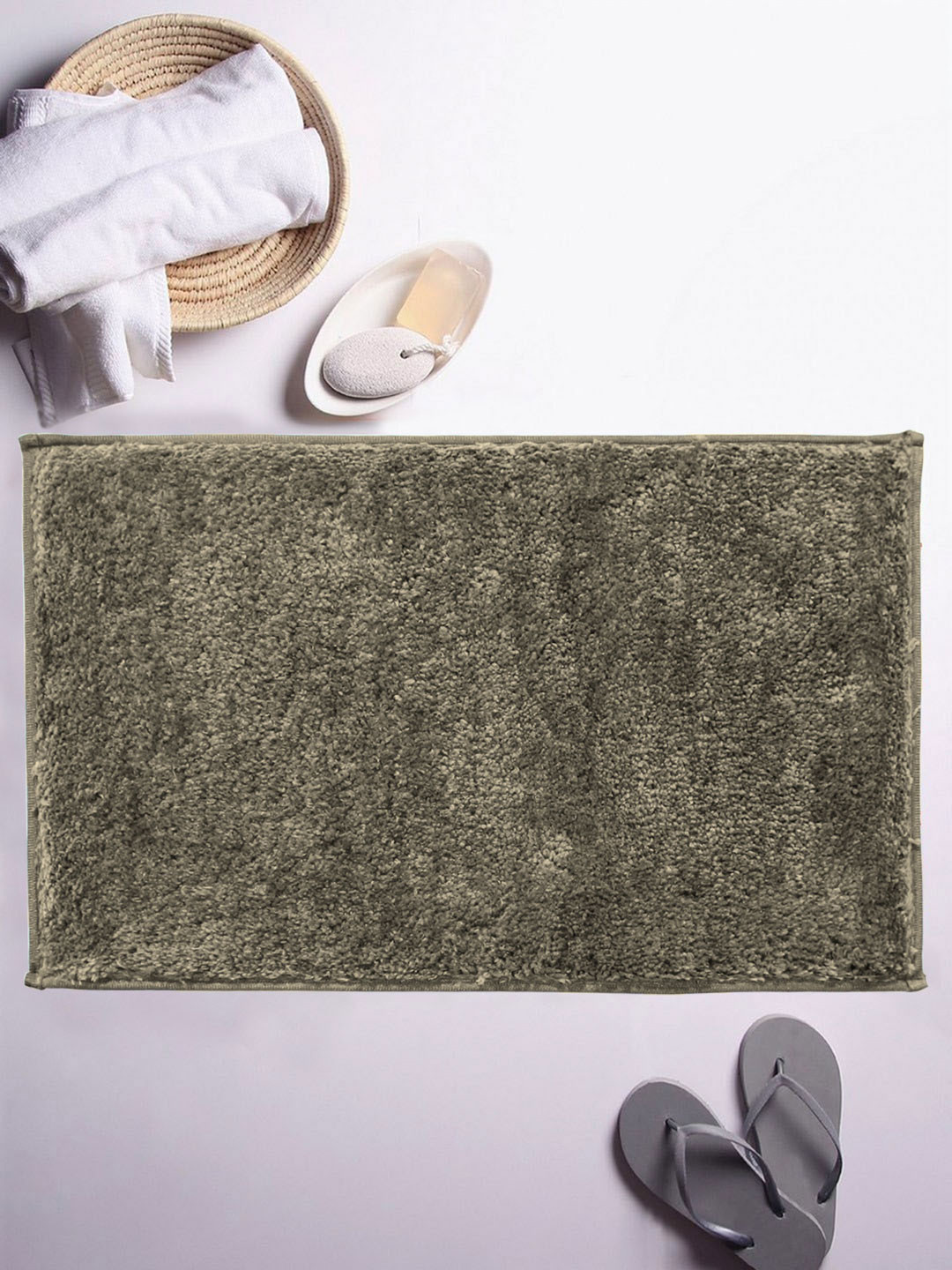 LUXEHOME INTERNATIONAL Taupe Solid Microfibre Bath Rugs