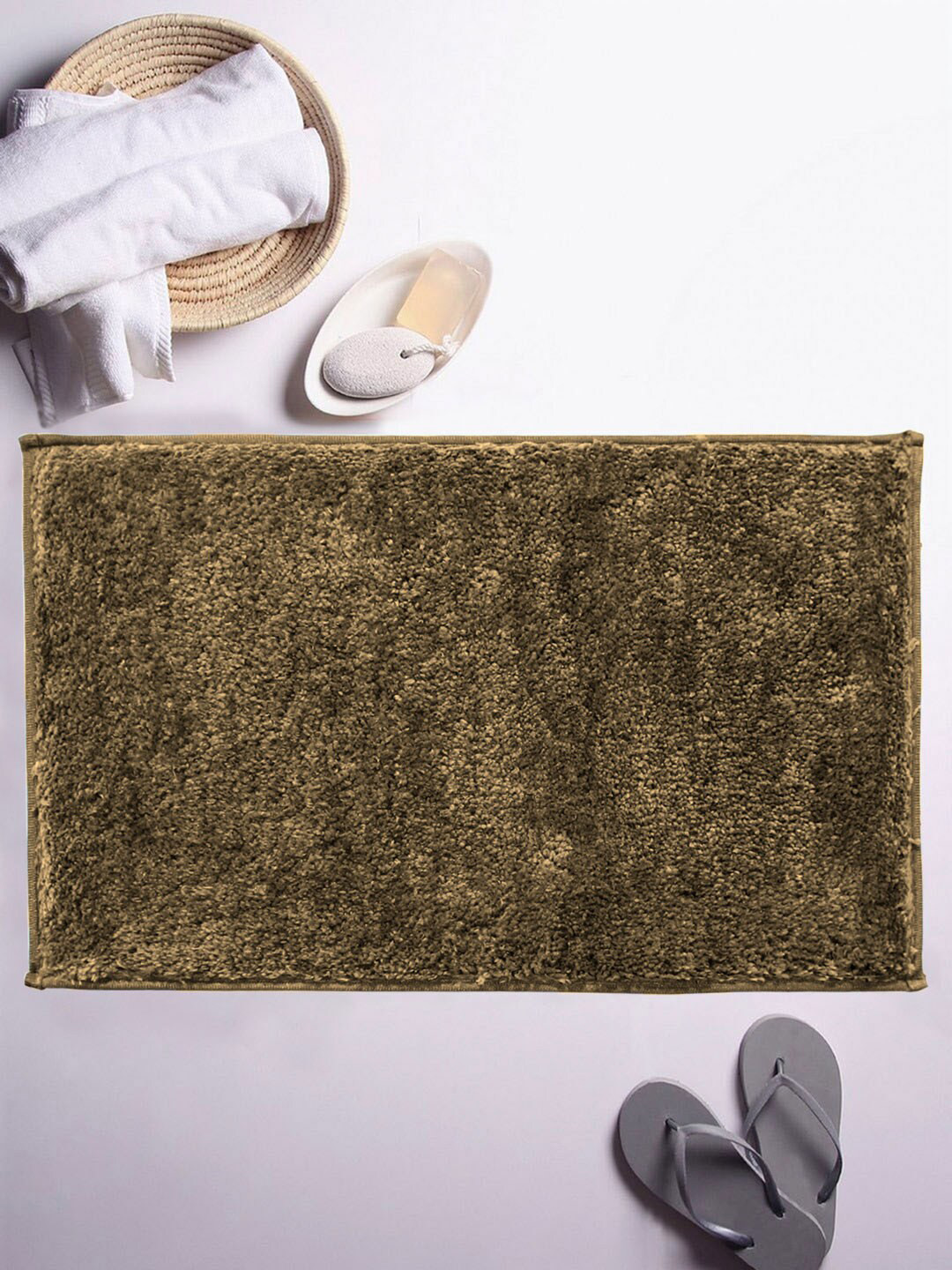 LUXEHOME INTERNATIONAL Coffee Brown Solid Microfiber Bath Rug