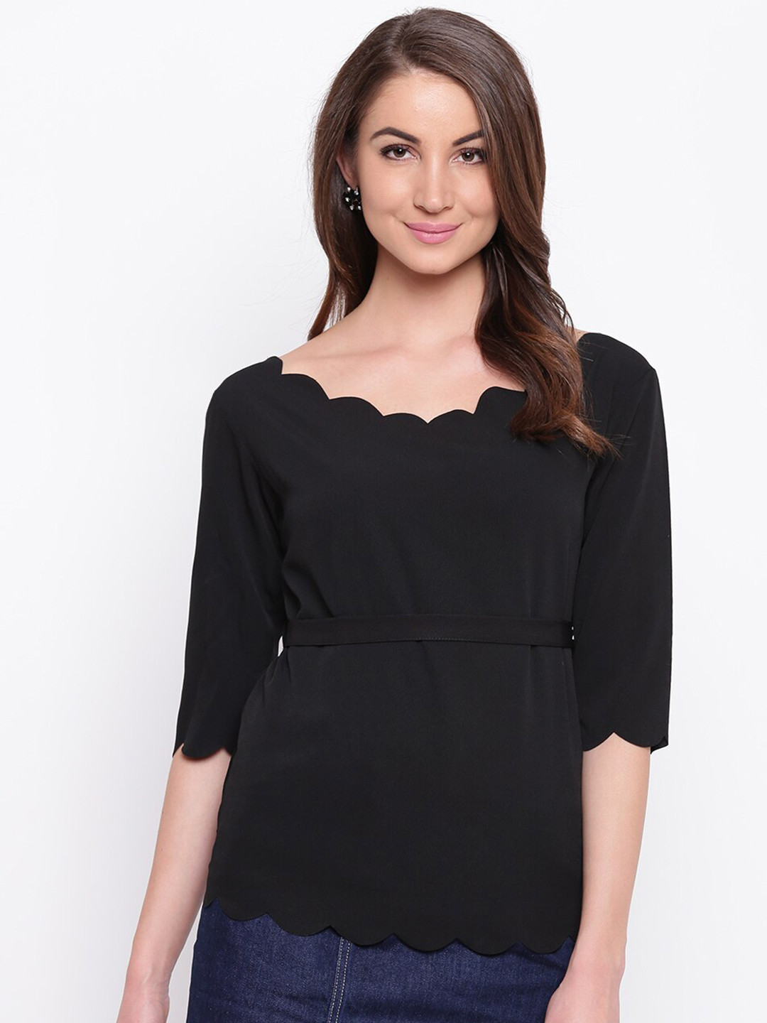 Mayra Black Cinched Waist Top