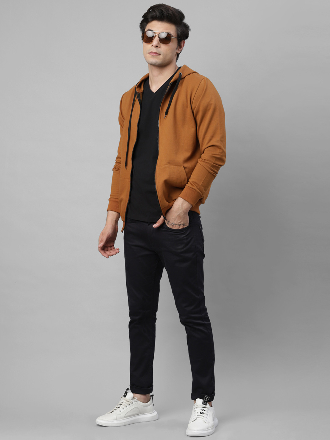 Rigo Men Solid Open Hooded Casual Pullover Sweatshirt