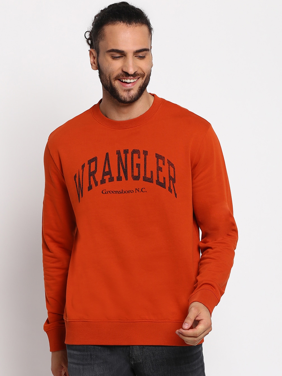 Wrangler Men Orange Printed Cotton Sweatshirt