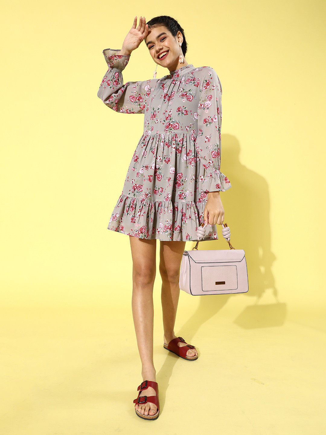 Kassually Women Alluring Grey Floral Dress