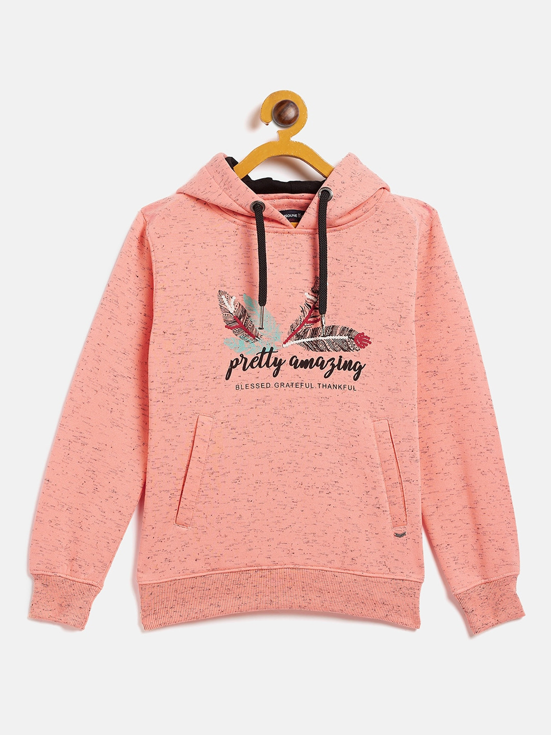 Crimsoune Club Girls Pink Graphic Print Hooded Sweatshirt