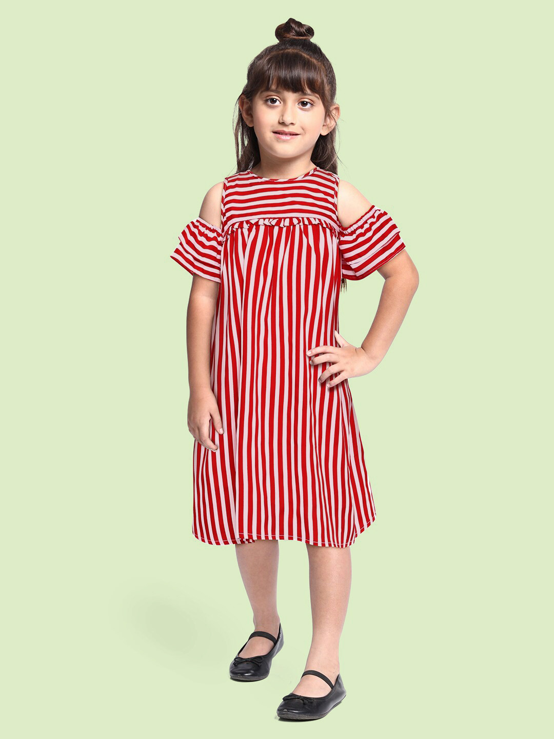 K&U Red & White Striped Crepe Dress