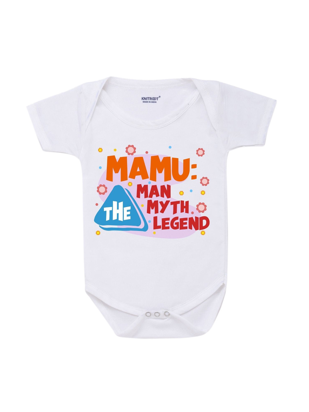 KNITROOT Infant Kids White & Blue Mamu Man Printed Cotton Bodysuit
