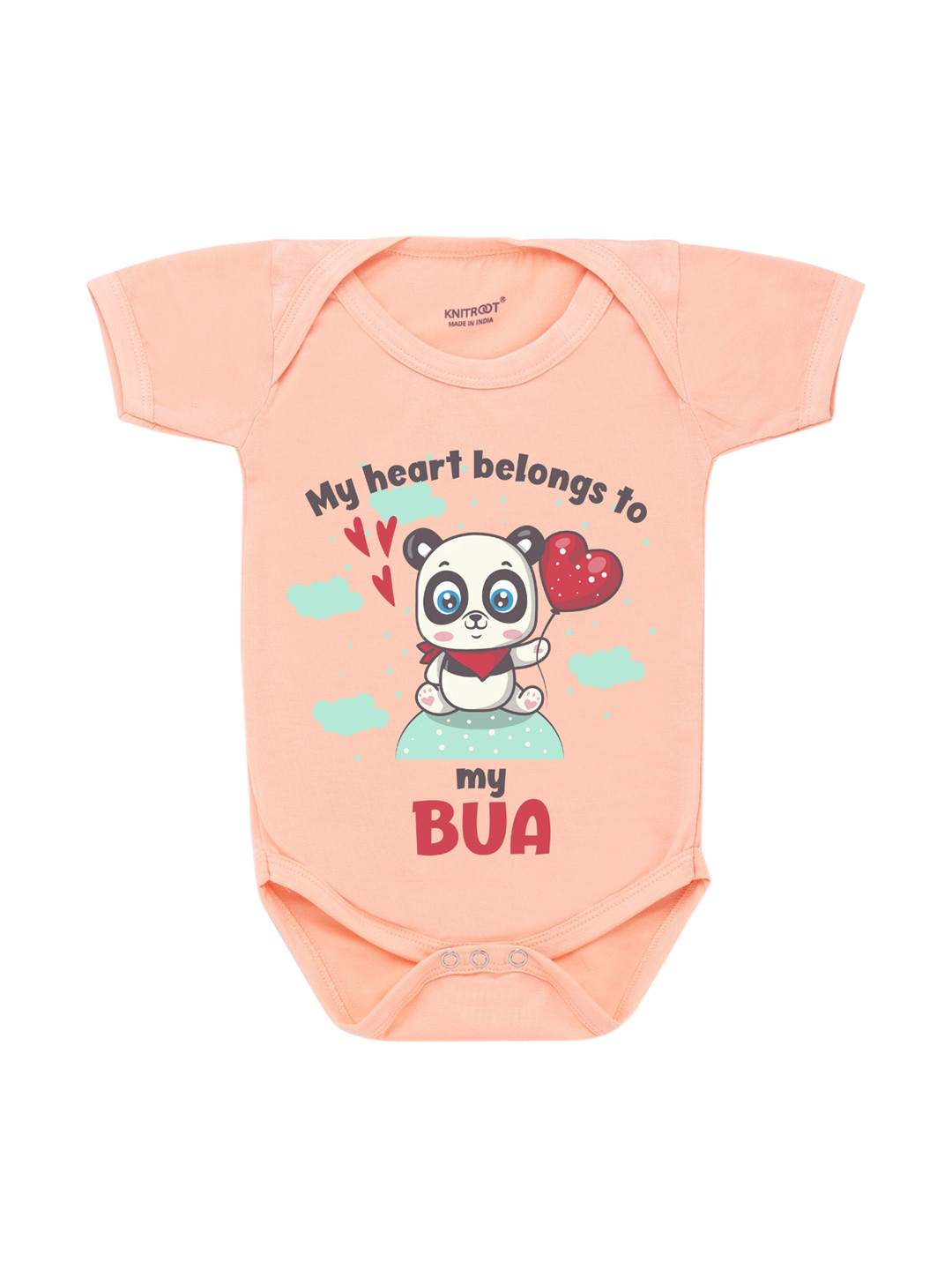 KNITROOT Infants Kids Peach-Coloured & Green Belongs To Bua Printed Cotton Bodysuit