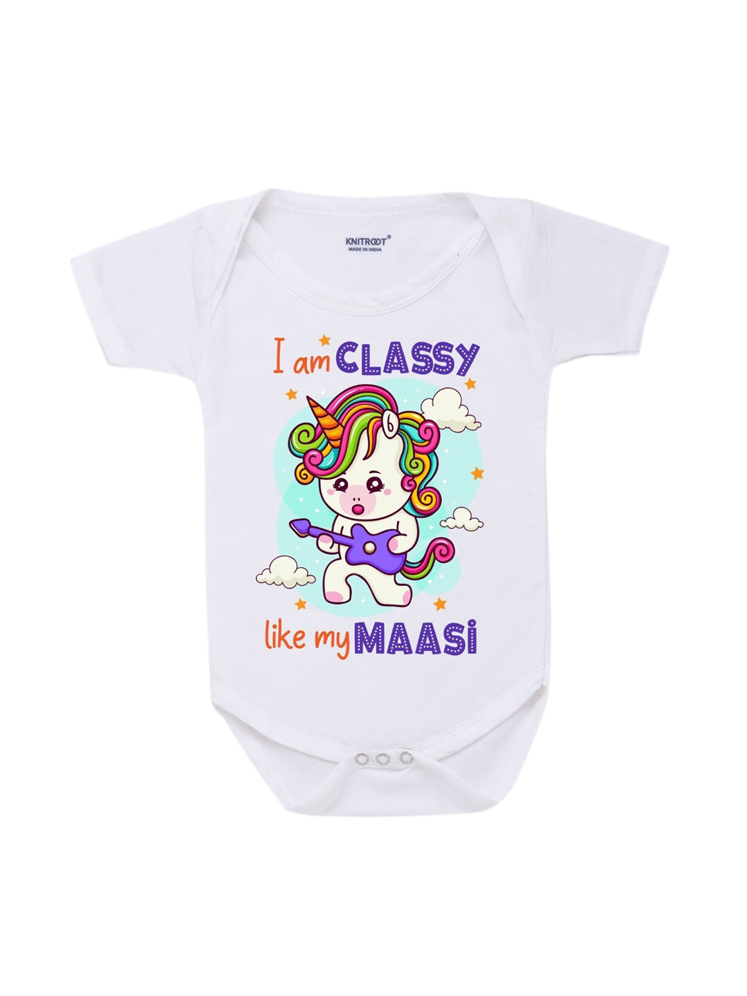 KNITROOT Infant Kids White & Purple Printed Cotton Bodysuit