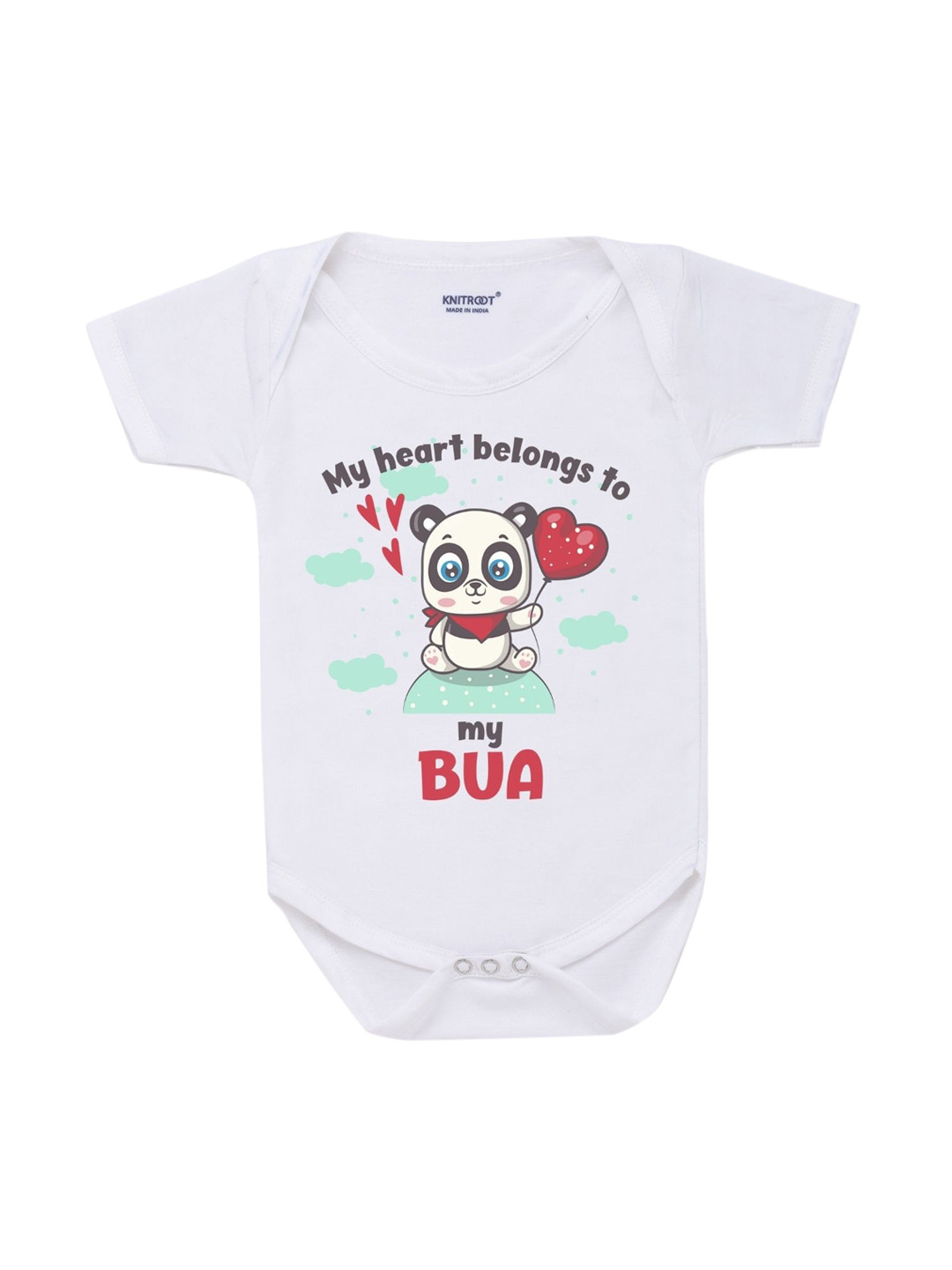 KNITROOT Infant Kids White & Red Belongs To Bua Printed Cotton Bodysuit
