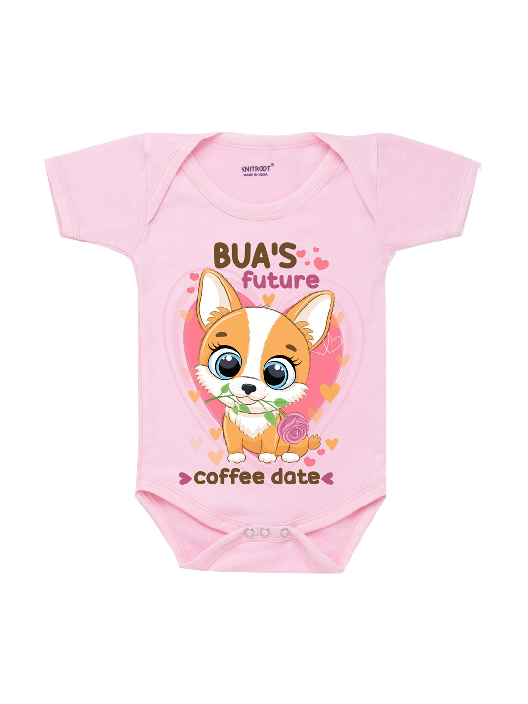 KNITROOT Infant Kids Pink & Orange Coffee Date Printed Cotton Bodysuit