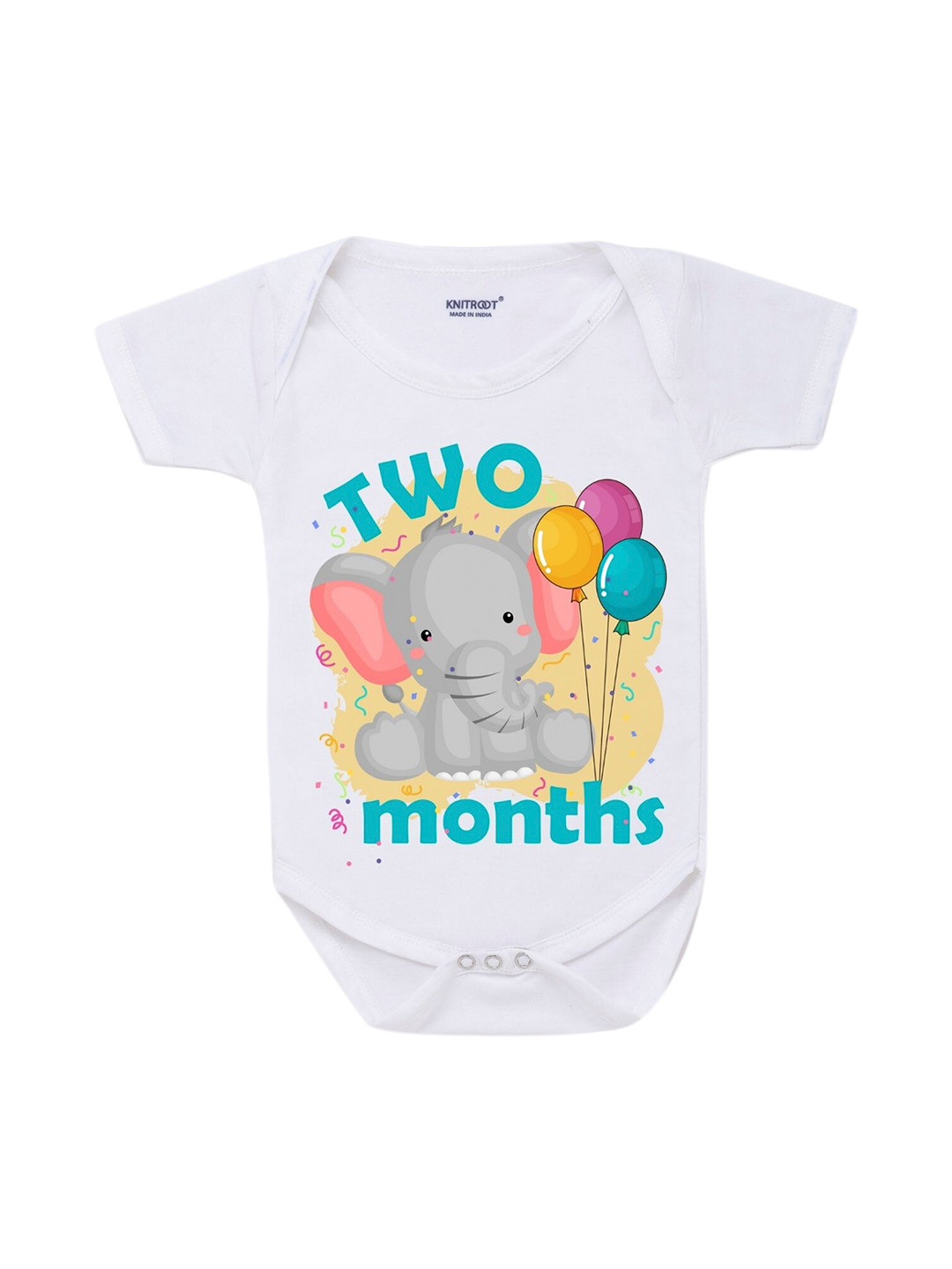 KNITROOT Infants Kids White & Yellow Elephant Printed Cotton Bodysuit