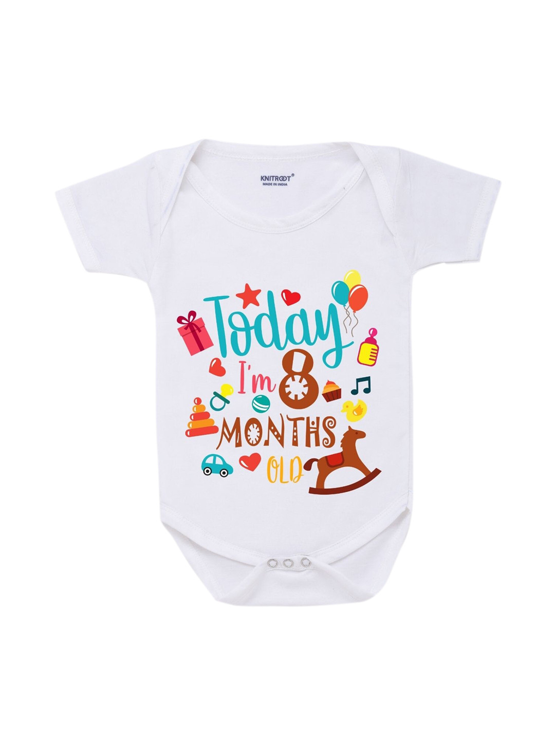 KNITROOT Infant Kids White & Blue Printed Cotton Bodysuit