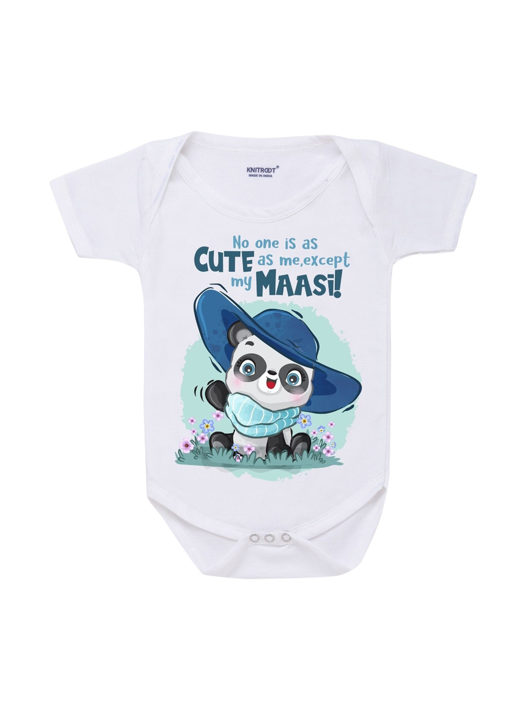 KNITROOT Infant Kids White & Blue Printed Cotton Bodysuit