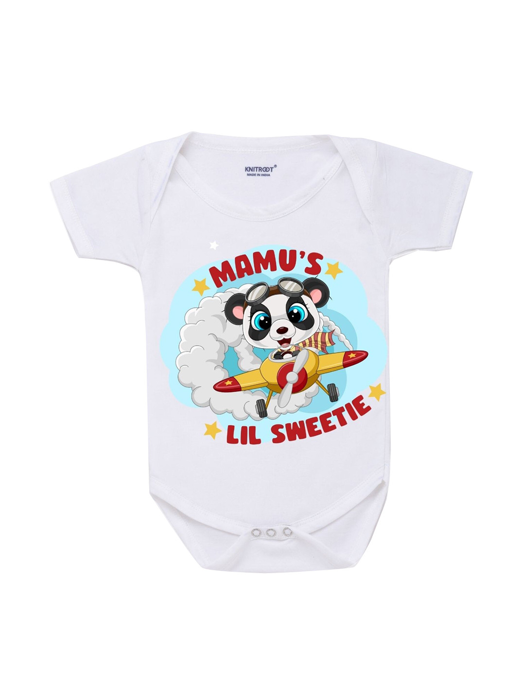 KNITROOT Infant Kids White & Blue Mamu's Lil Sweetie Printed Cotton Bodysuit
