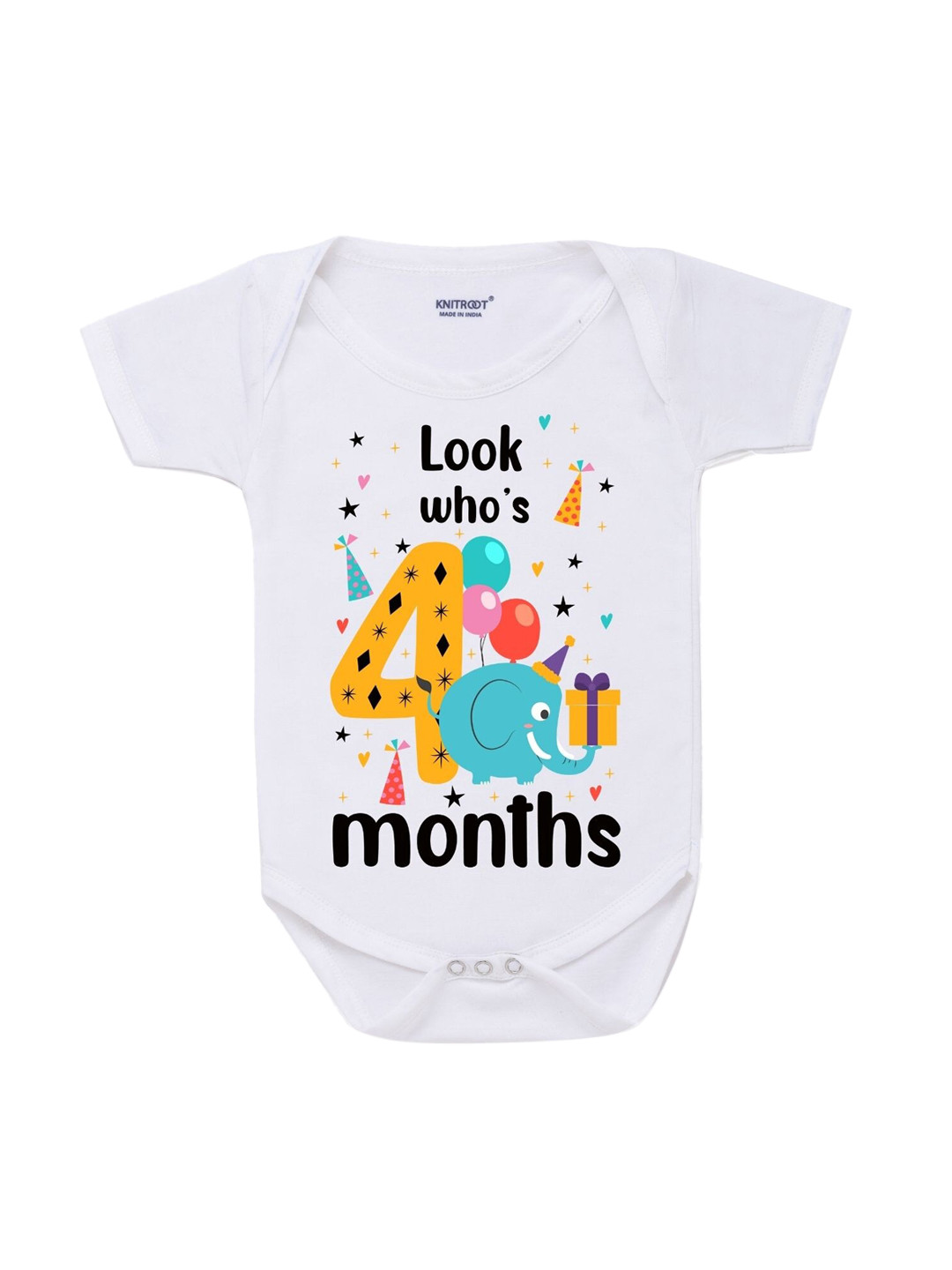 KNITROOT Infants Kids White & Black Printed Regular-Fit Cotton Bodysuit
