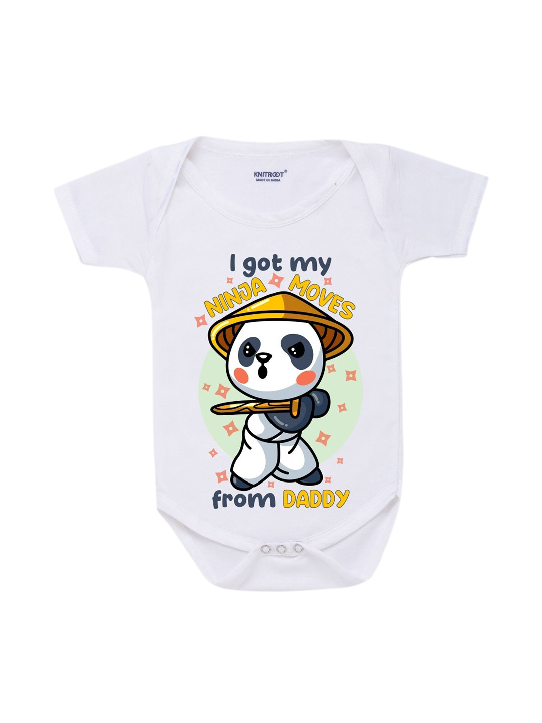 KNITROOT Infants Kids White & Black Printed Regular-Fit Cotton Bodysuit