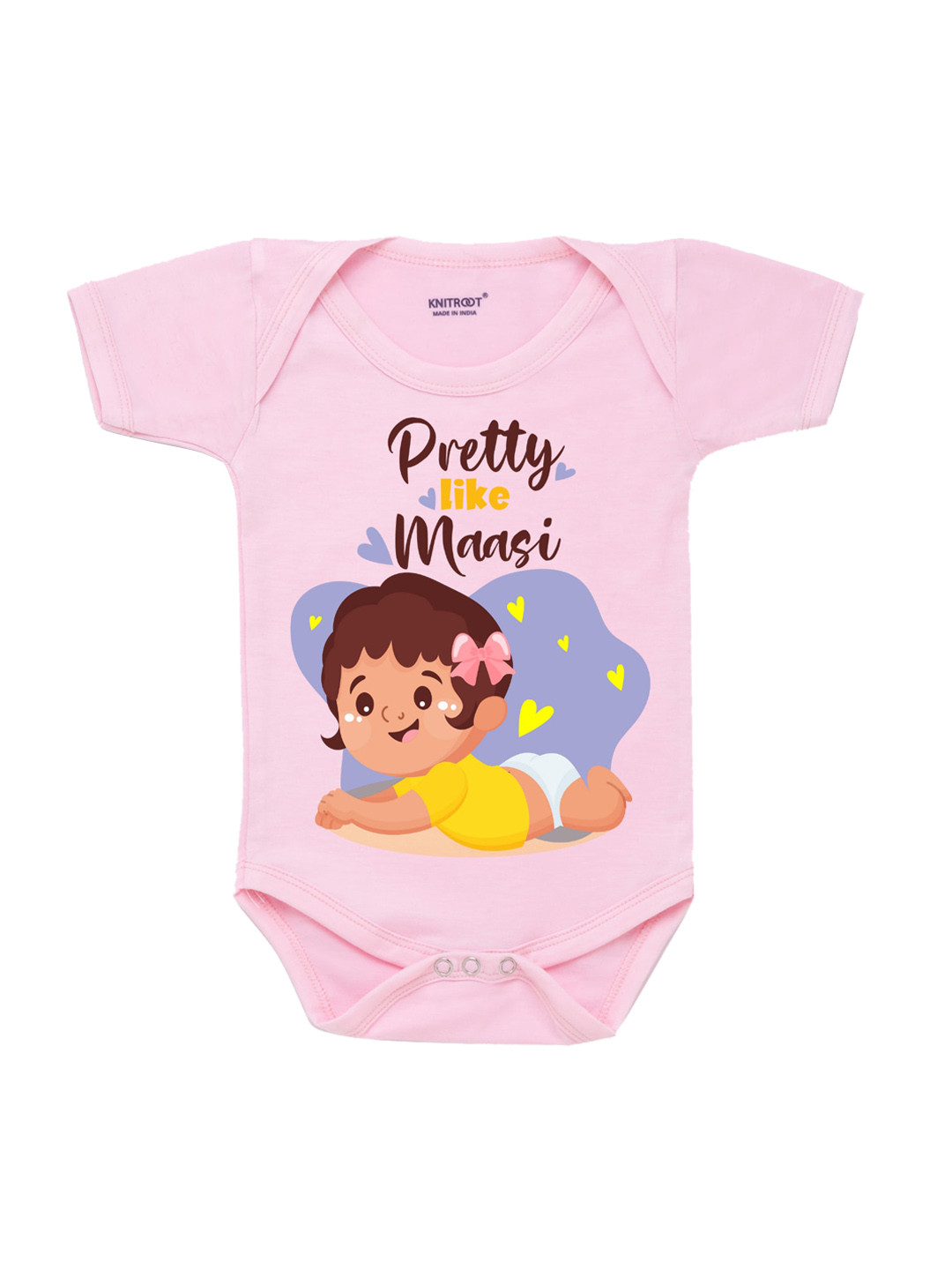 KNITROOT Infant Kids Pink & Yellow Pretty Like Maasi Printed Cotton Bodysuit