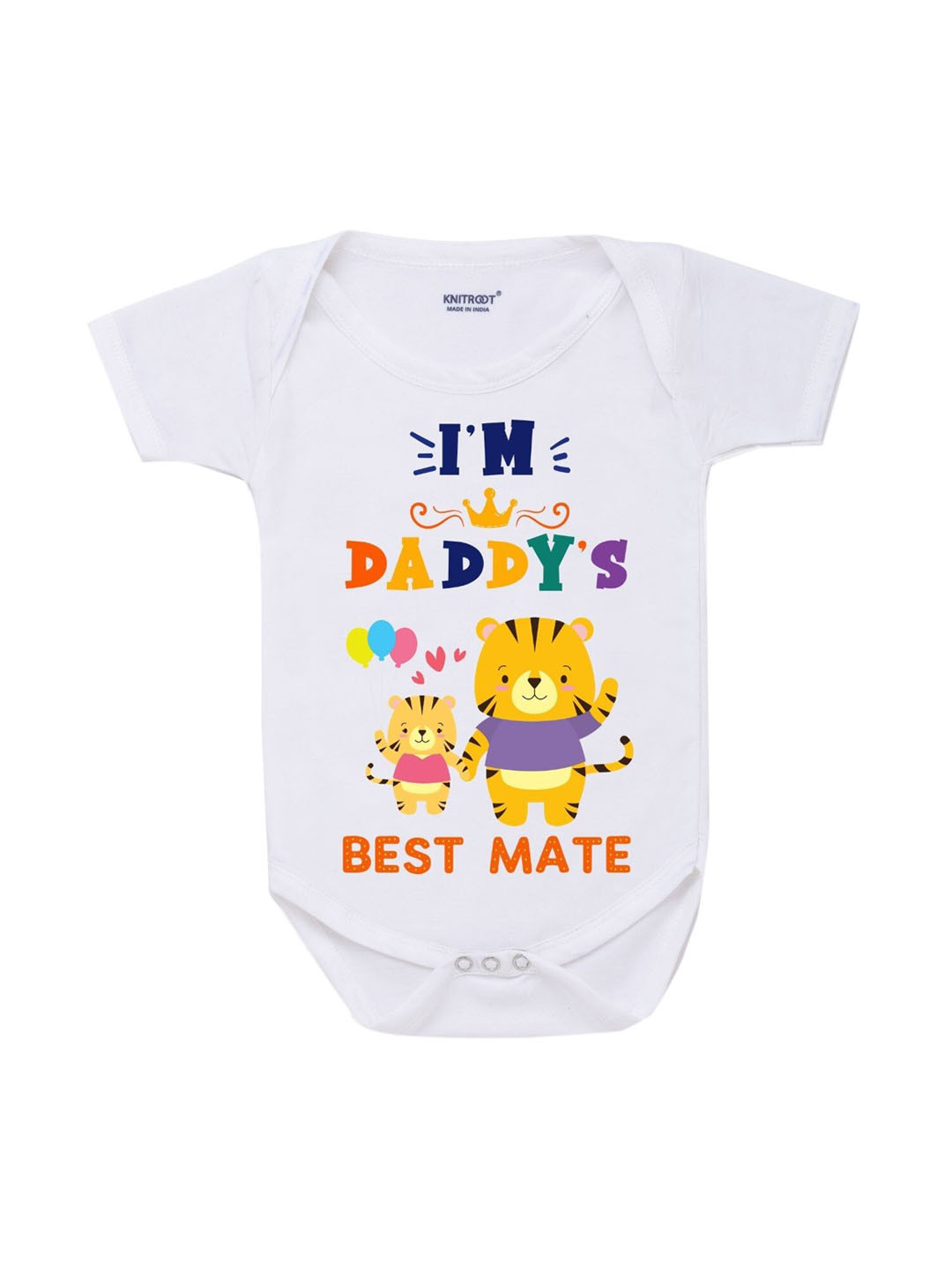 KNITROOT Infant Kids White Colored Best Mate Printed Cotton Bodysuit