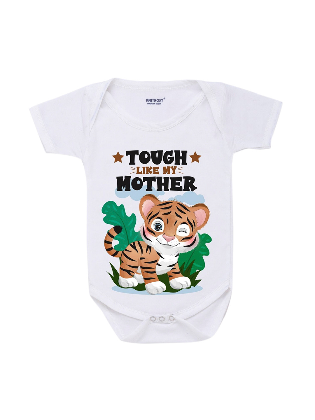 KNITROOT Infants Kids White & Green Printed Regular-Fit Cotton Bodysuit