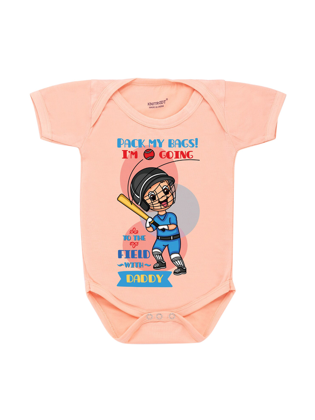 KNITROOT Infants Kids Peach Colored & Red Printed Cotton Bodysuit