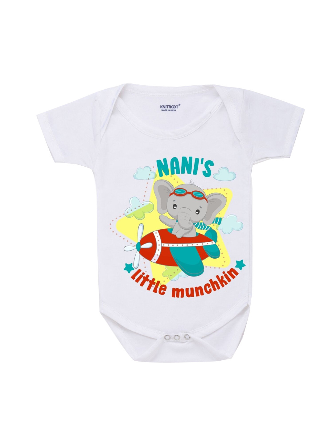 KNITROOT Infants Kids White Printed Cotton Bodysuit